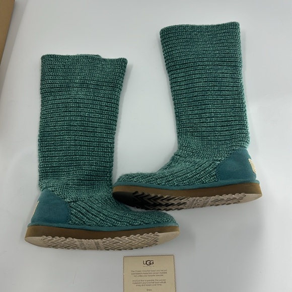 UGG Women’s Classic Cardy Knit Green Boots Size 5 - Picture 8 of 17